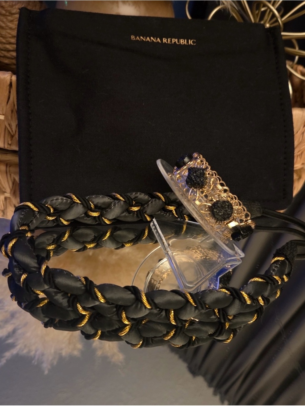 Banana Republic Black and Gold Braided Headband, Bracelet, Wristlet - Picture 6 of 13